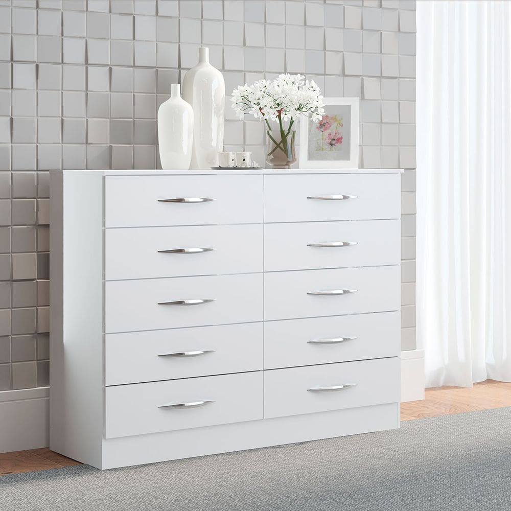 Cômoda Grande com 10 Gavetas para Quarto Casal 117cm Branco