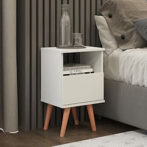 Mesa de Cabeceira Branca para Quarto 1 Gaveta Retrô
