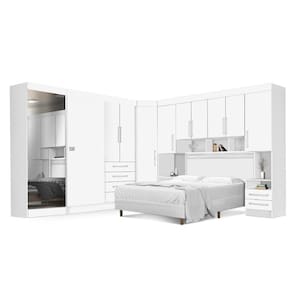 Dormitório Completo Georgia Ja Branco Para Cama Box 1,38m Casal Branco/rosa