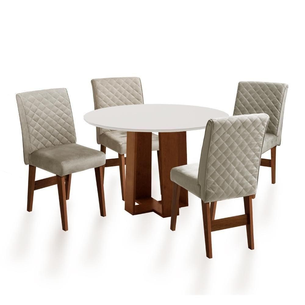 Mesa Sala De Jantar 4 Cadeiras Redonda 1,03m Cedro/Off White
