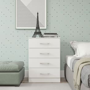 Cômoda Branca Pequena com 4 Gavetas Puxador Cromado 55x93cm