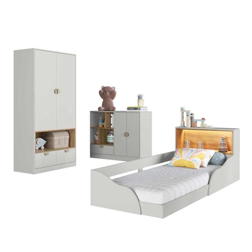 Quarto Infantil Completo Guarda Roupa Cômoda e Cama Montessoriana Lille CJ077 Branco - Art In Móveis