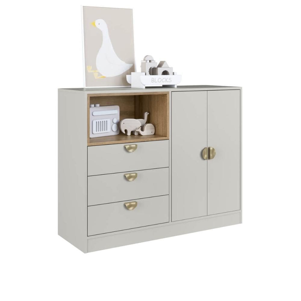 Cômoda Infantil 2 Portas 3 Gavetas e Nicho Lille DL1080 110cm Cinza - Art In Móveis