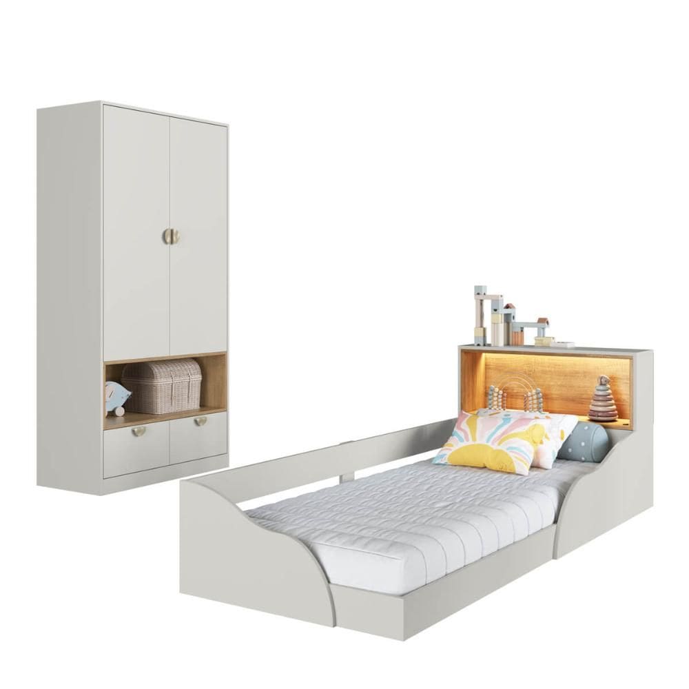 Quarto Infantil Completo Guarda Roupa e Cama Montessoriana Lille CJ079 Branco - Art In Móveis