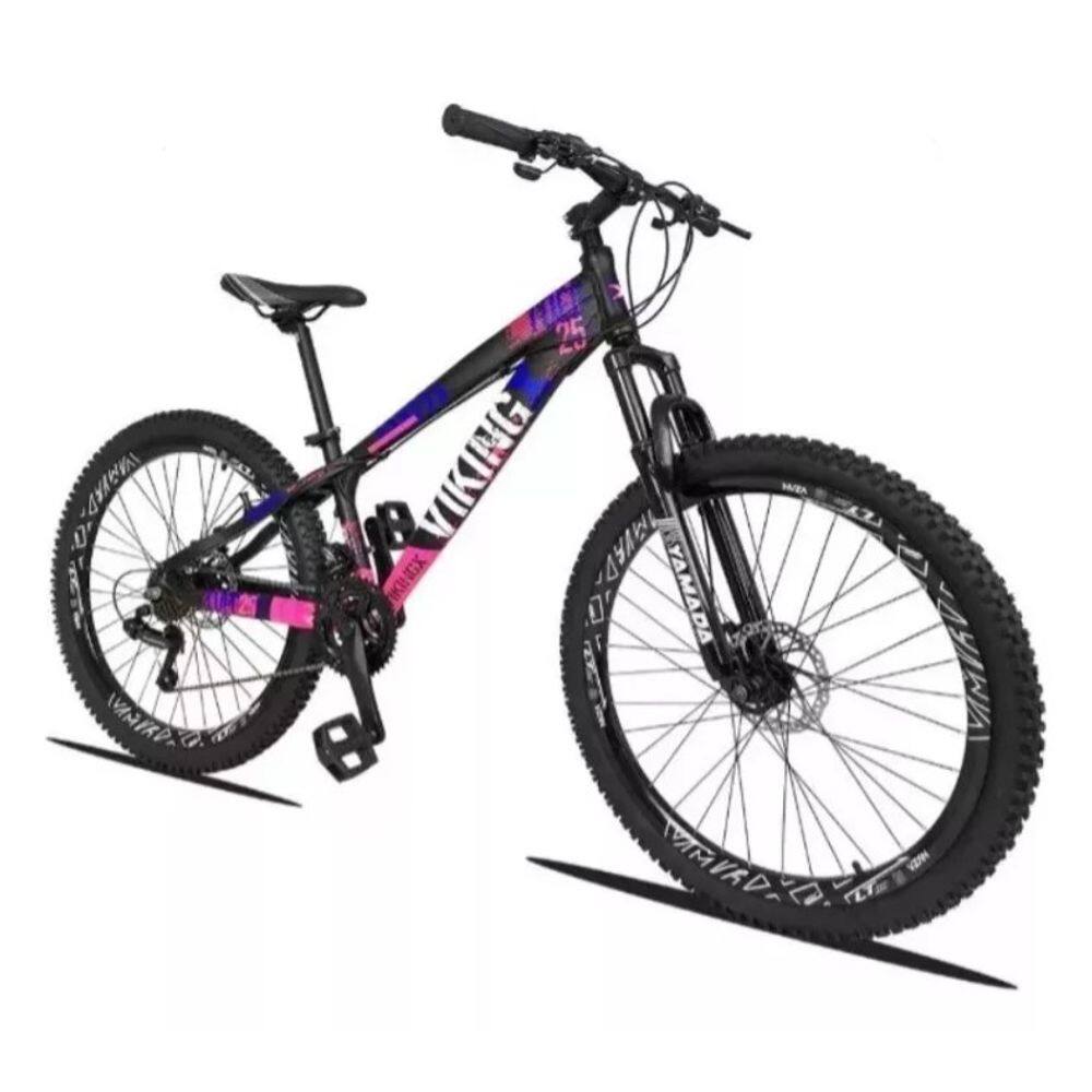Bicicleta Vikingx Aro 26 Câmbios Shimanos 21V Preto Rosa