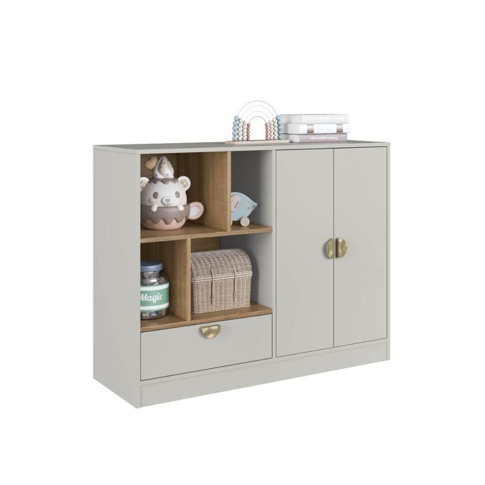 Cômoda Infantil 2 Portas 1 Gaveta e 4 Nichos Lille DL1060 110cm Cinza - Art In Móveis