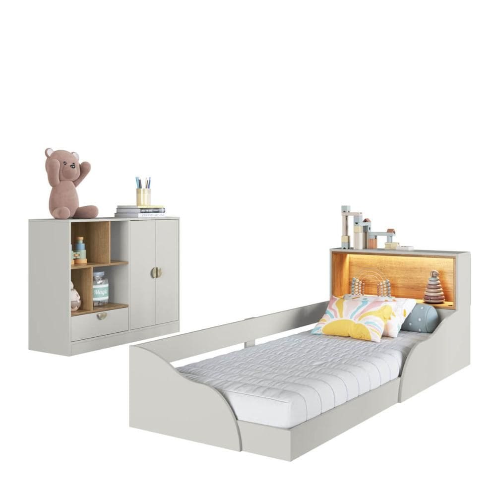 Quarto Infantil Completo Cômoda e Cama Montessoriana Lille CJ081 Branco - Art In Móveis