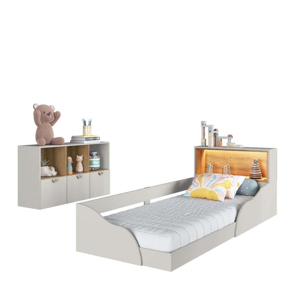 Quarto Infantil Completo Cômoda e Cama Montessoriana Lille CJ082 Branco - Art In Móveis