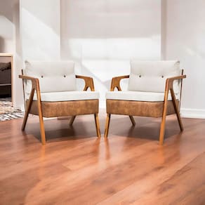 Kit 2 Poltronas Decorativa Para Sala Recepção Consultório Escritório Cadeira Laura Corino Peroba e Linho