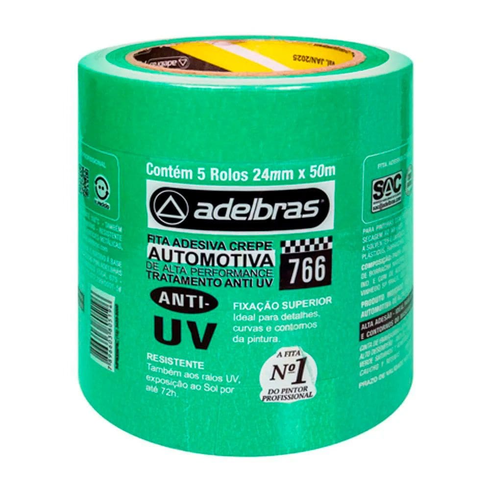 Fita Crepe Adesiva Verde 766 Automotiva Anti UV 48mmx50m c/2 - Adelbras
