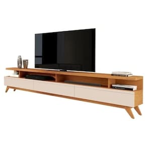Rack Grande 2,20m para Sala de TV 70" Pés de Madeira Vivare Wood Giga Moveis
