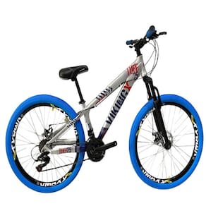 Bicicleta Vikingx Prata Azul Aro 26 Câmbios Shimanos Aro Vmaxx Pneu Azul