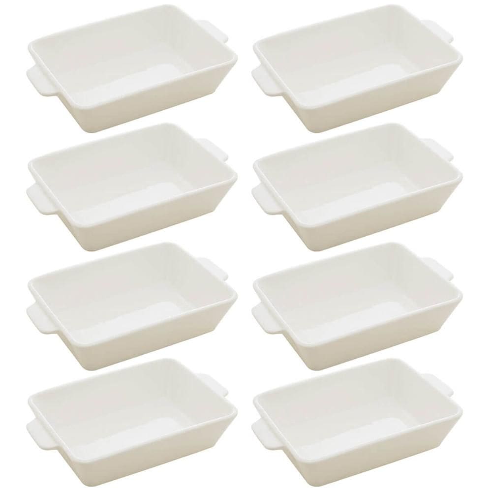 Kit 8 Travessas Refratários de Porcelana 23,5x15cm Assadeiras Brancas Buffet Restaurante
