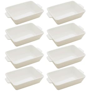 Kit 8 Travessas Refratários de Porcelana 23,5x15cm Assadeiras Brancas Buffet Restaurante