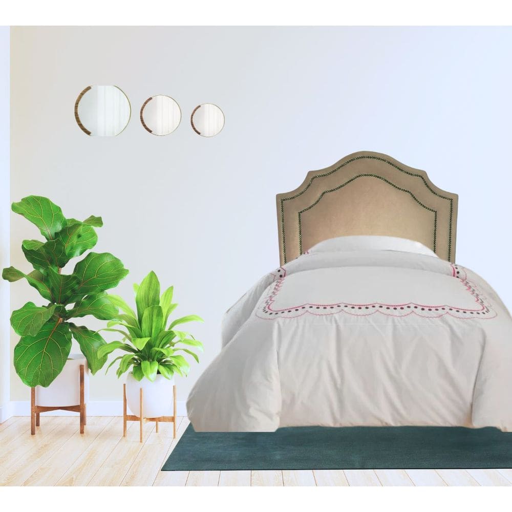 Cabeceira Solteiro Cama  Box  Deluxe Veludo Bege Dupla Tacha