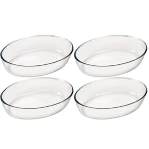 Kit 4 Assadeiras Travessas Formas Médias de Vidro Temperado Oval 2,4 L Marinex