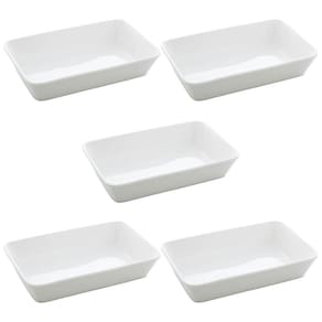 Kit 5 Travessas Assadeiras de Porcelana Branca 1,5L Refratários 30x20cm Buffet Restaurante