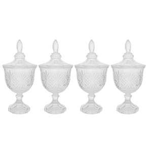 Kit 4 Bombonieres Potiches Cristal 24,5cm Pé Tampa Dublin Lyor Baleiros Decorativos Incolor