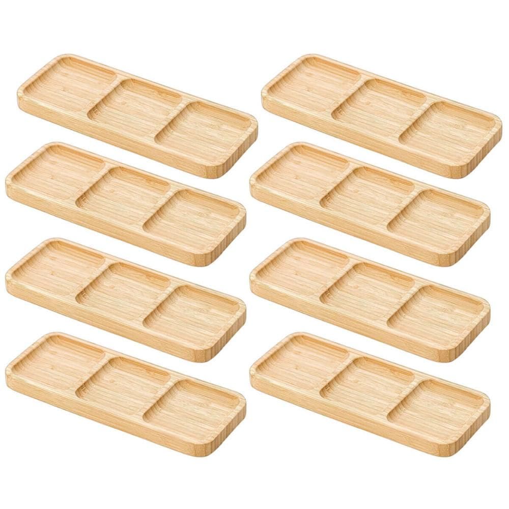 8 Petisqueiras Bambu 25x10cm Eventos Bar Restaurantes 3 Divisórias Entradas Aperitivos Plasvale