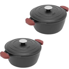 2 Caçarolas de Ferro 1,6L Panela Alças Silicone para Fogão Forno 18n MTA Preto