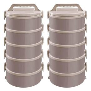 Kit 2 Marmitas Térmicas 5 Pratos Térmicos Empilháveis 1,8L Cappuccino Simonaggio