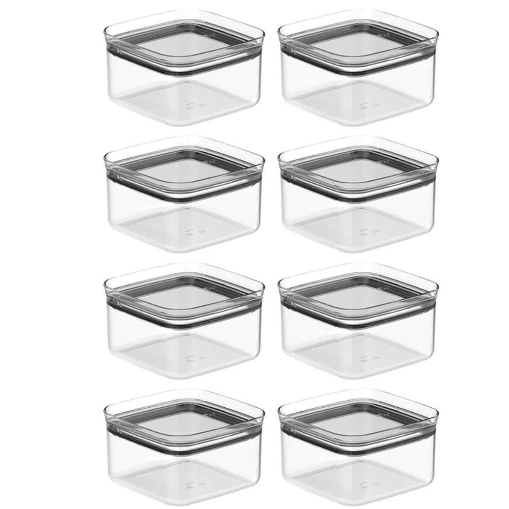 Kit 8 Potes Plásticos Herméticos 1L Natural Porta Alimentos Ou Block Quadrado