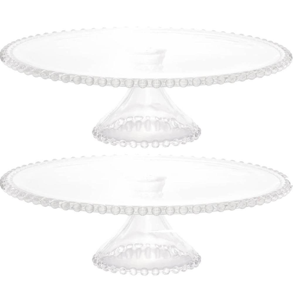2 Pratos Porta Bolo Cristal com Pé 31x11cm Wolff Boleira Pearl Redonda Doces