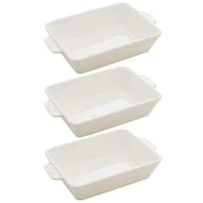Kit 3 Travessas de Porcelana Branca 23,5x15cm Refratários com Alças 750ml Línea Lyor