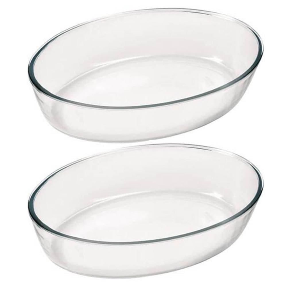 Kit 2 Assadeiras 2,4L Travessas Formas Médias de Vidro Temperado Oval Marinex
