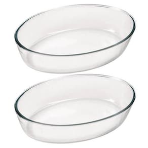 Kit 2 Assadeiras 2,4L Travessas Formas Médias de Vidro Temperado Oval Marinex