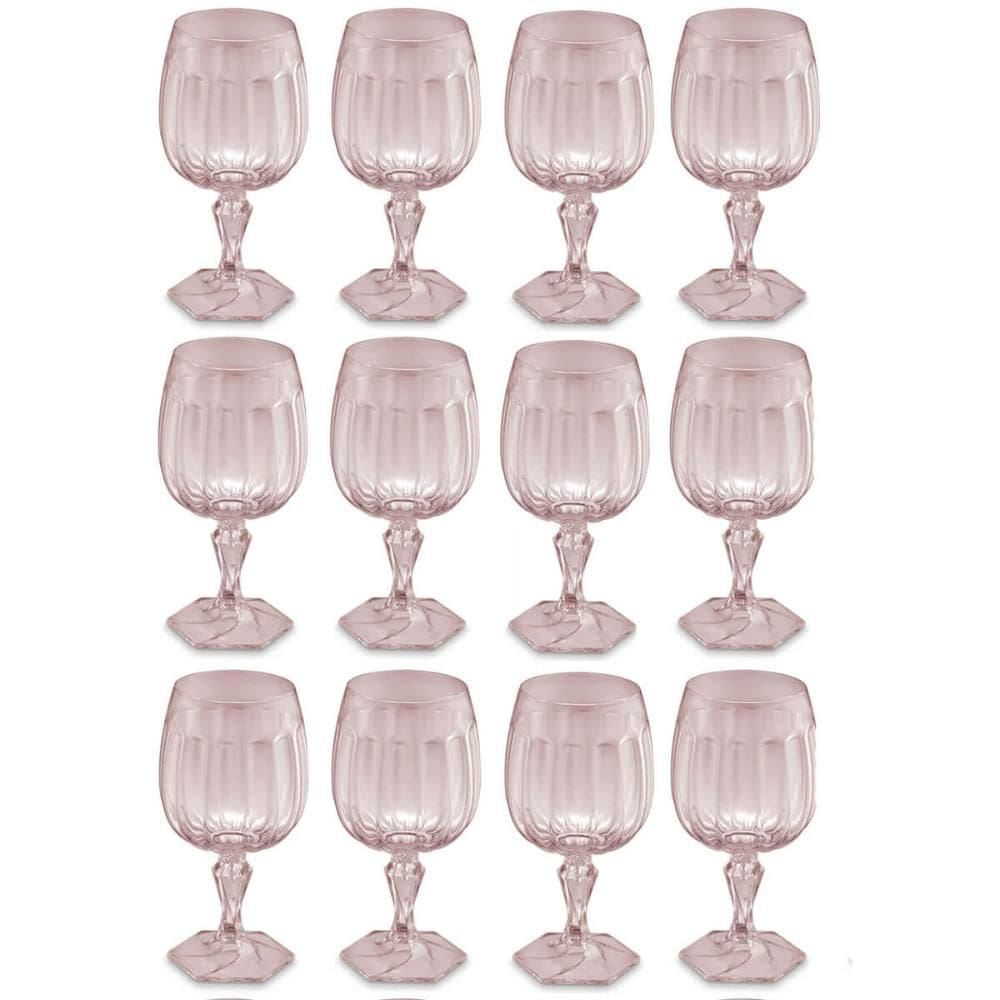 Jogo 12 Taças Plásticas 350ml Rosa Translúcido Água Drinks Suco Uz Bebidas