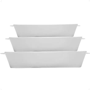 Conjunto 3 Travessas de Porcelana Branca com Alça Refratários Retangulares Basic Lyor