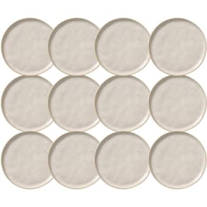 Jogo 12 Pratos de Sobremesa Porto Brasil 21cm Cerâmica Off White Mousse Petit Gâteau Brownie