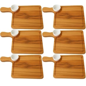 6 Tábuas Teca de Hambúrguer com Cabo Molheira 30ml Ramekin B