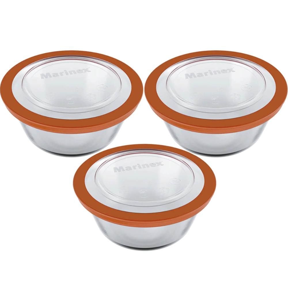 Kit 3 Pote de Vidro 2,4L Marinex Refratário Redondo Tampa Plástica Transparente