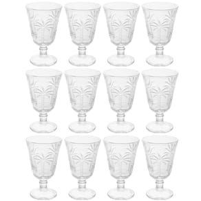 Kit 12 Taças Água Vidro 240ml Lyor Decorada Cristal Palm Servir Suco Incolor