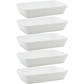 5 Travessas Brancas de Porcelana 29x20x5cm Retangulares Línea Refratário para Gratinados