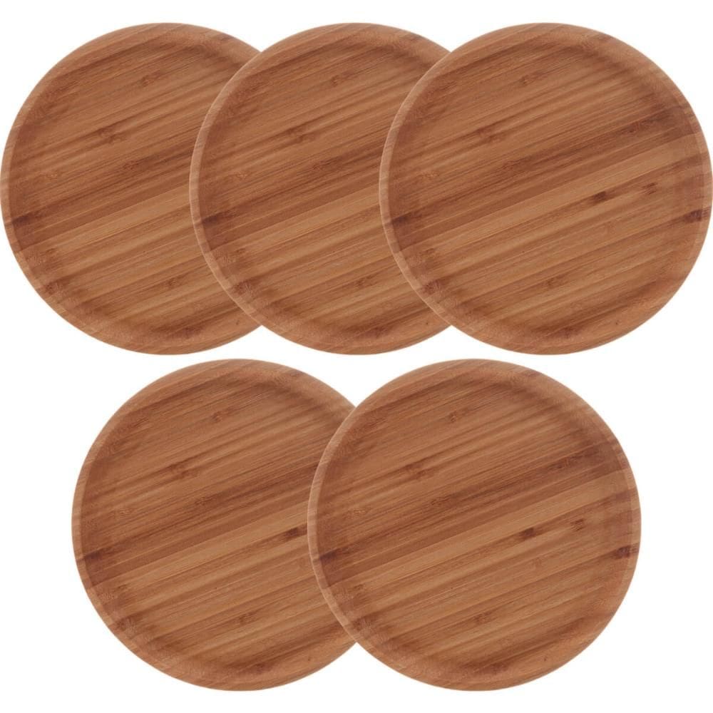 5 Pratos Redondos Bambu 20cm Bandejas Servir Decorar Multiuso Round Lyor