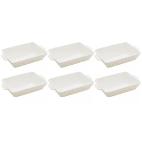 Kit 6 Refratários 23,5x15x5cm Travessa Porcelana Branca com Alça Funda Lyor Basic
