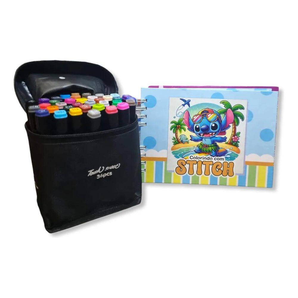 Livro De Colorir Stitch Bobbie Goods + Canetinhas 36 Cores