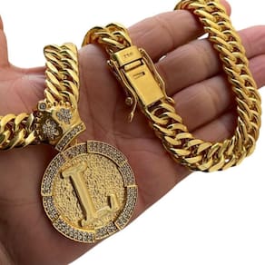 Cordão 15Mm Grumet + Pingente Letra - Banhado A Ouro 18K