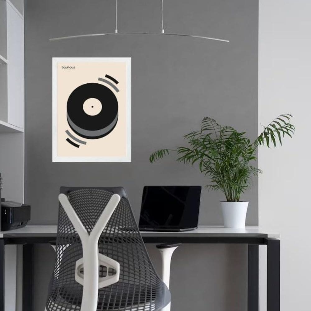 Quadro Bauhaus Cinza Preto Bege - Música 33X24Cm