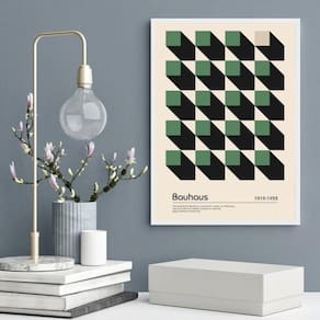 Quadro Bauhaus Green Geometric Poster 33X24Cm - Com Vidro