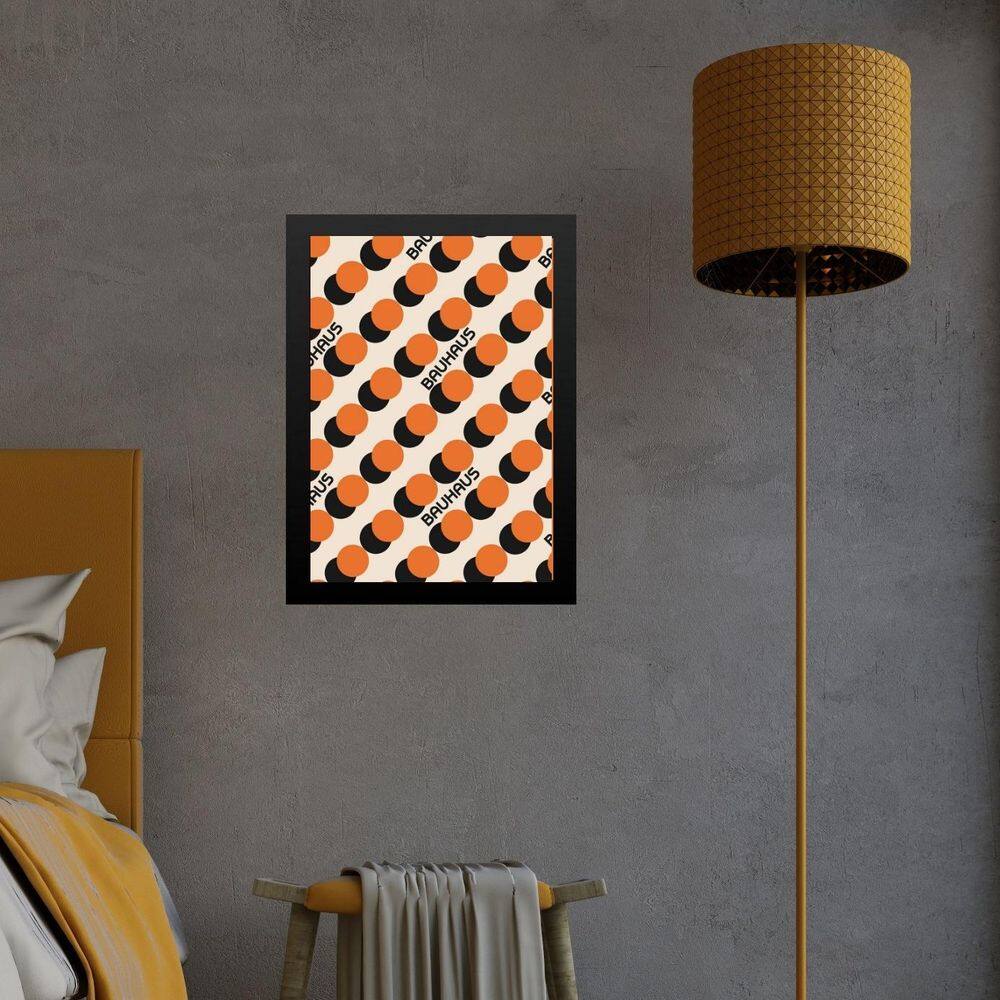Quadro Bauhaus Laranja E Preto - Bolinhas 45X34Cm - Vidro