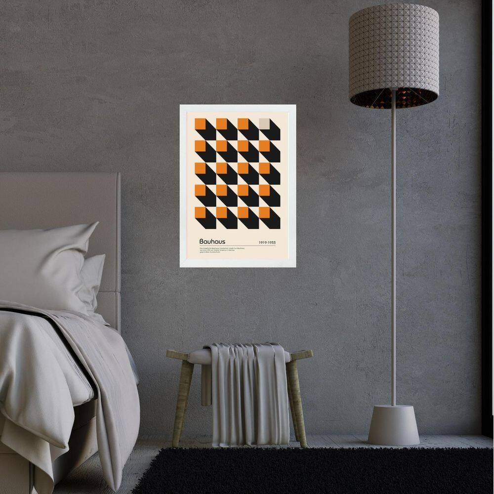 Quadro Bauhaus Laranja - Cubos 24X18Cm