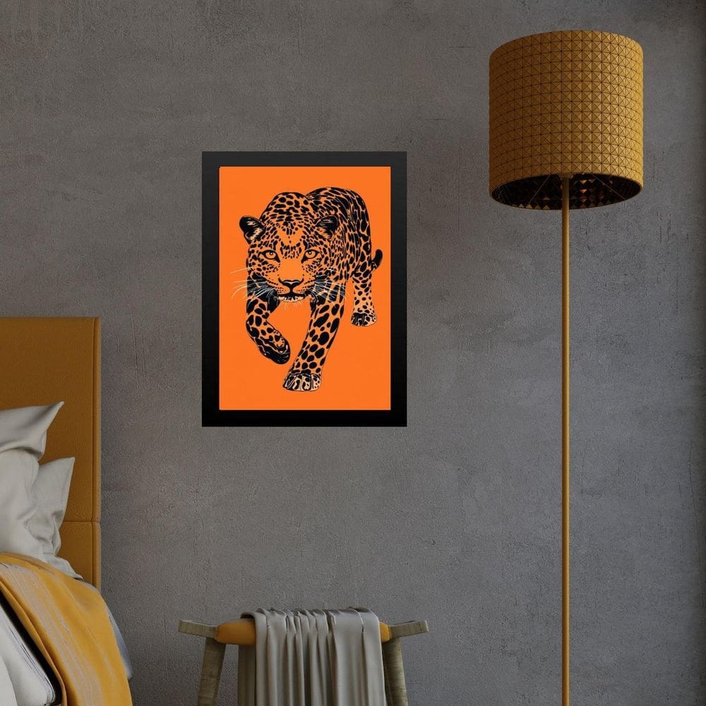 Quadro Decorativo Leopardo Laranja E Preto 33X24Cm - Vidro