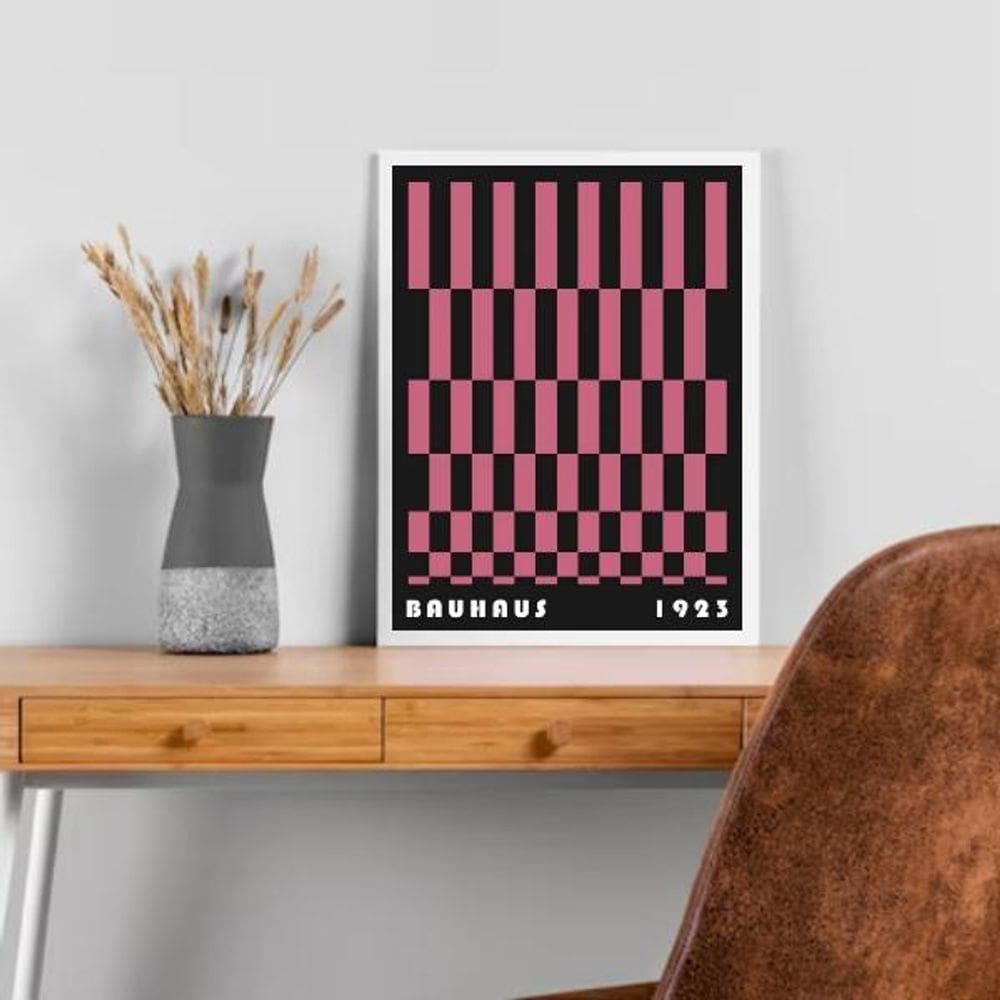 Quadro Bauhaus Pink Black- Rolled Rectangles 45X34Cm