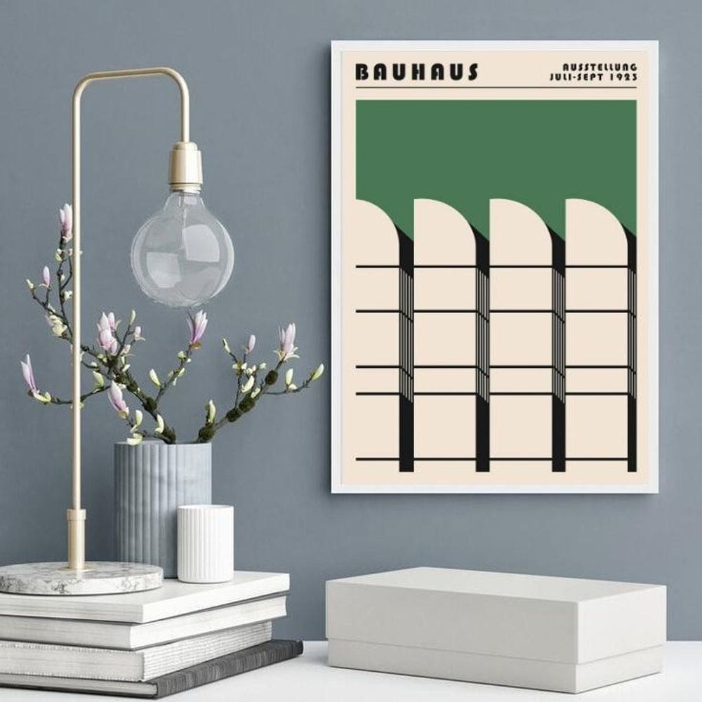Quadro Poster Bauhaus Green Architectural 45X34Cm - Vidro