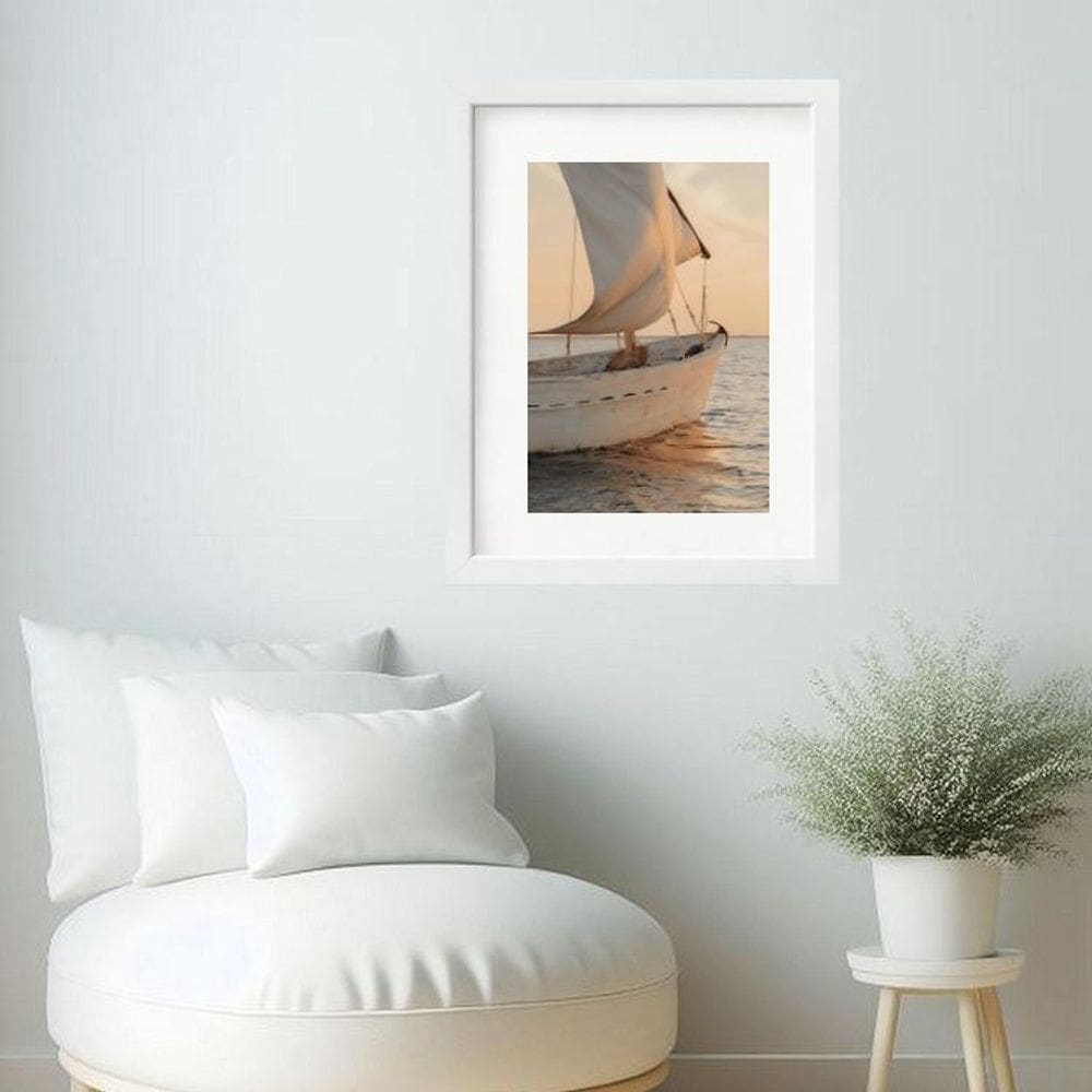 Quadro Arte Praia Bege Barco- 60X48Cm