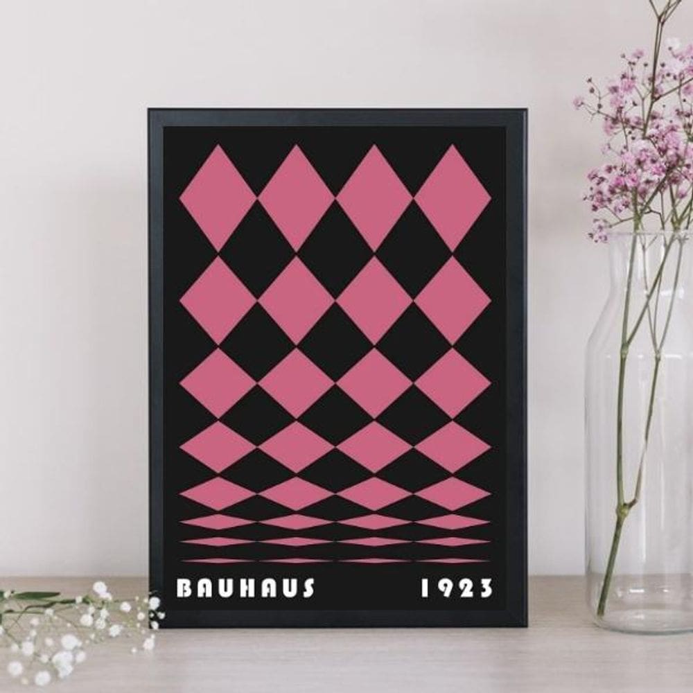 Quadro Bauhaus Pink Poster - Rolled Diamonds 45X34Cm - Vidro